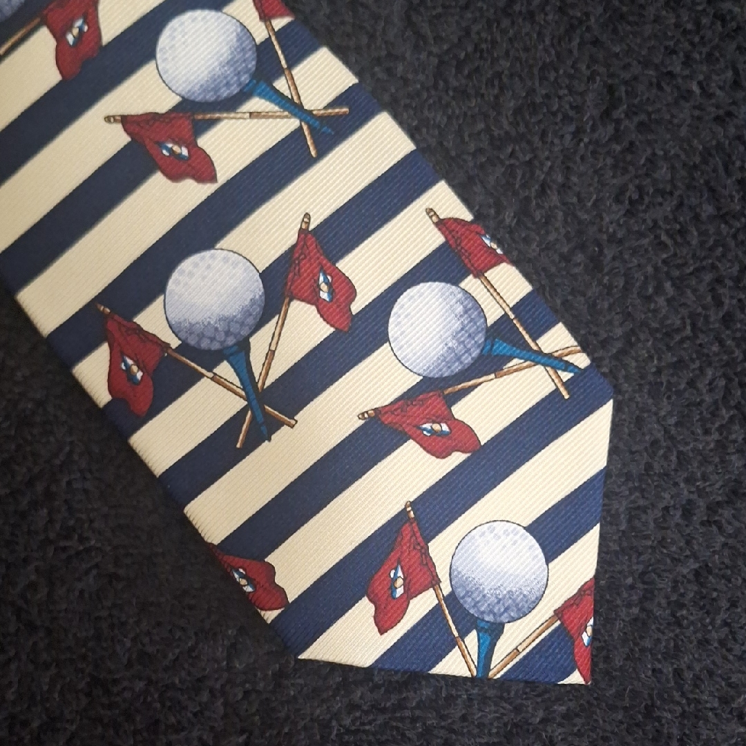 Pebble Beach Golf Usa Silk Tie  Navy Cream  Red